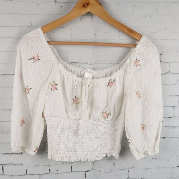 KIRIOUS WHITE OFF THE SHOULDER 1/2 SLEEVE ROUND NECK CROP TOP SIZE SMALL - Picture 1 of 6